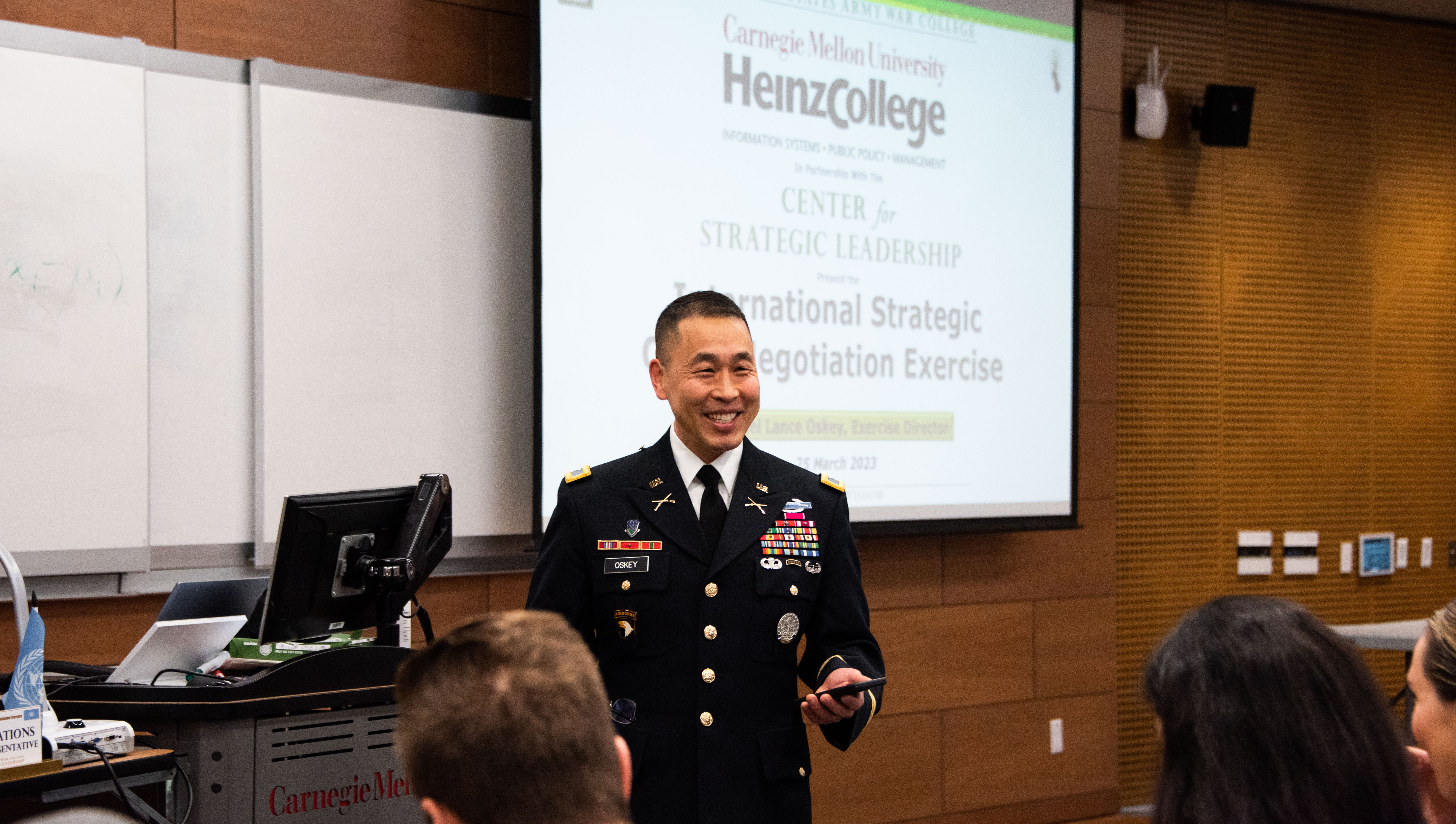 Students participate in an exercise with representatives from the U.S. Army War College.