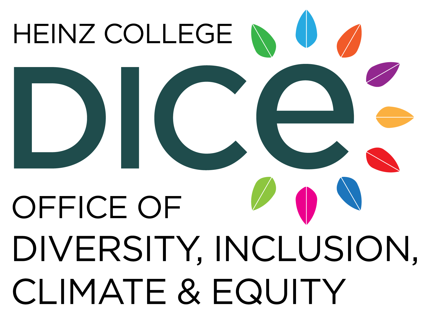 DICE logo - green letters with colorful leaves surrounding the letter "E"