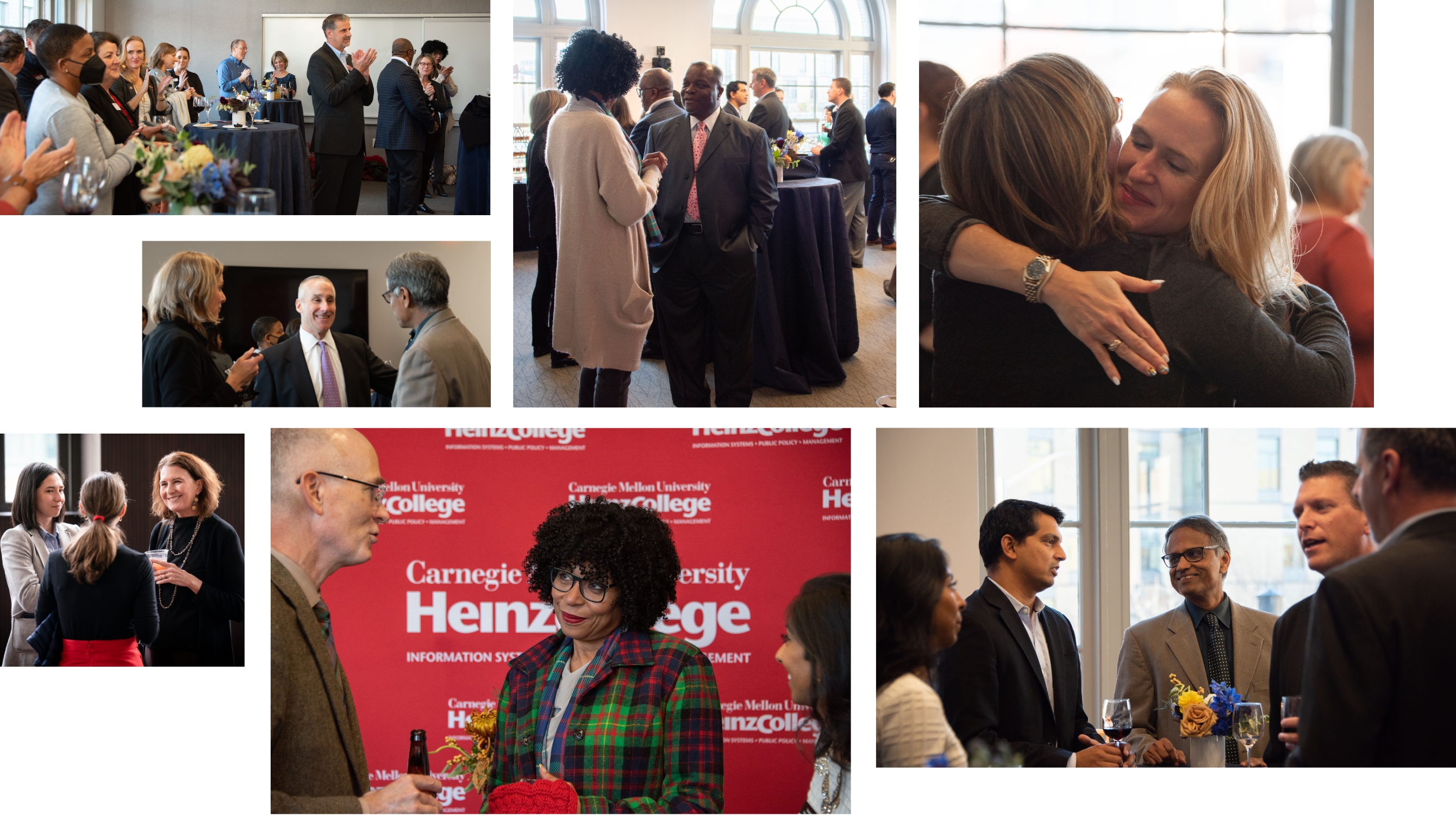 Collage of people attending alumni awards ceremony for Heinz College