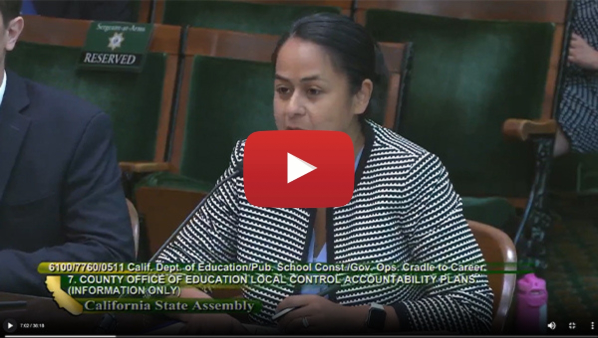 Sara Cortez gives a report to the California State Legislature.