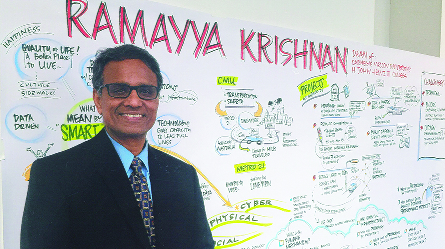 Krishnan in front of a concept whiteboard during Deloitte Smart Cities partner meeting